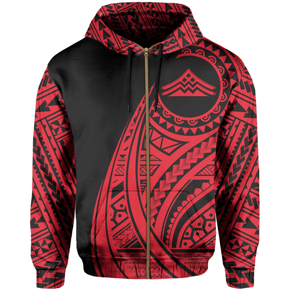 Hawaii Mauna Kea Polynesian Zip up Hoodie Tatoo Style Red - Polynesian Pride