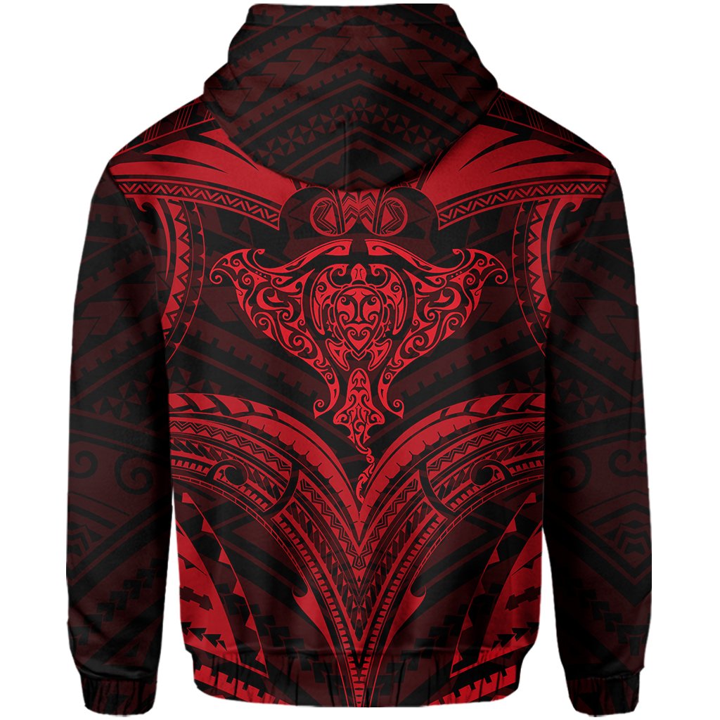 Polynesian Kanaka Shark Turtle Manta Ray Map of Hawaii Zip Hoodie Red - Polynesian Pride