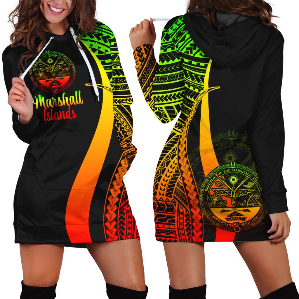 Marshall Islands Women's Hoodie Dress - Reggae Polynesian Tentacle Tribal Pattern Crest Reggae - Polynesian Pride