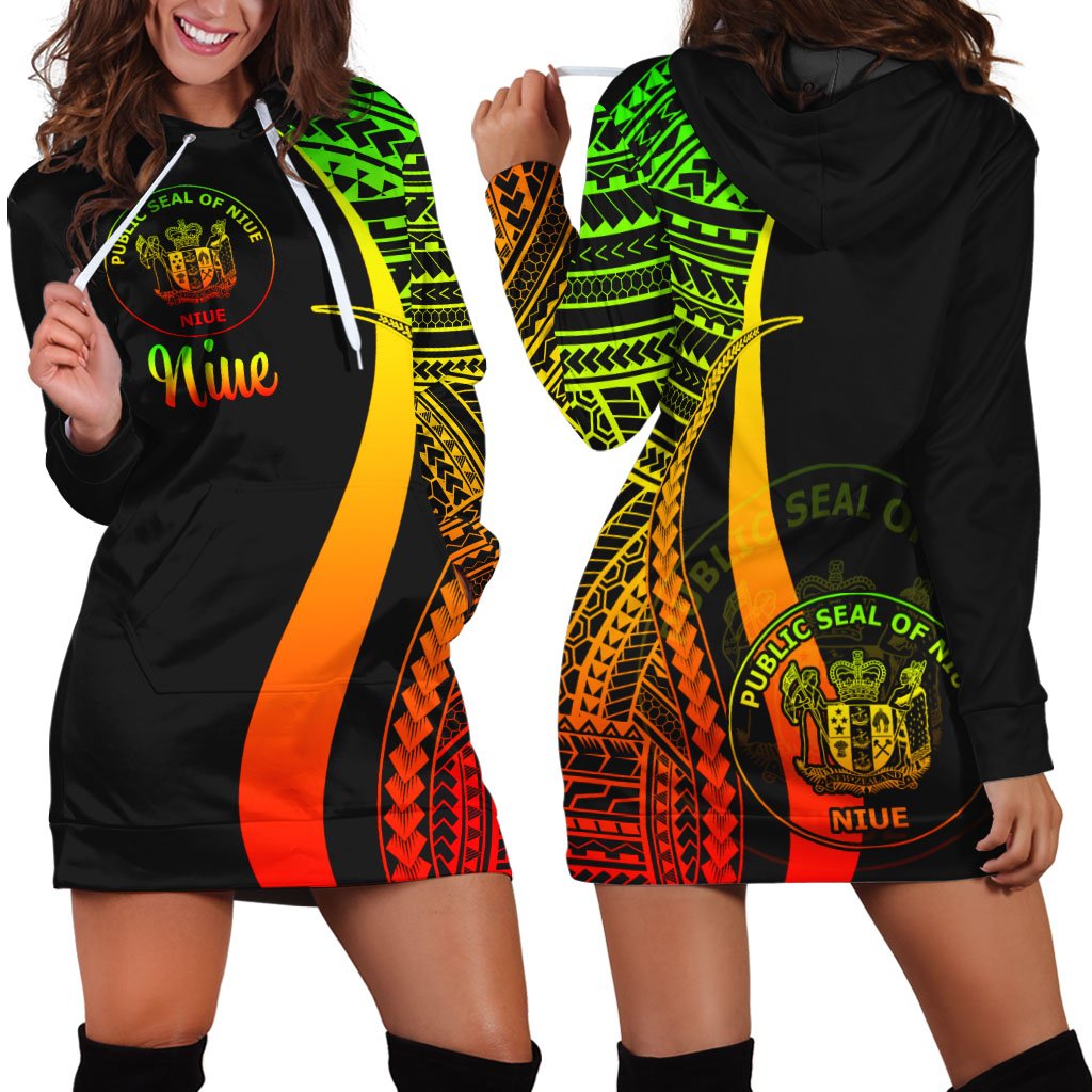 Niue Women's Hoodie Dress - Reggae Polynesian Tentacle Tribal Pattern Reggae - Polynesian Pride