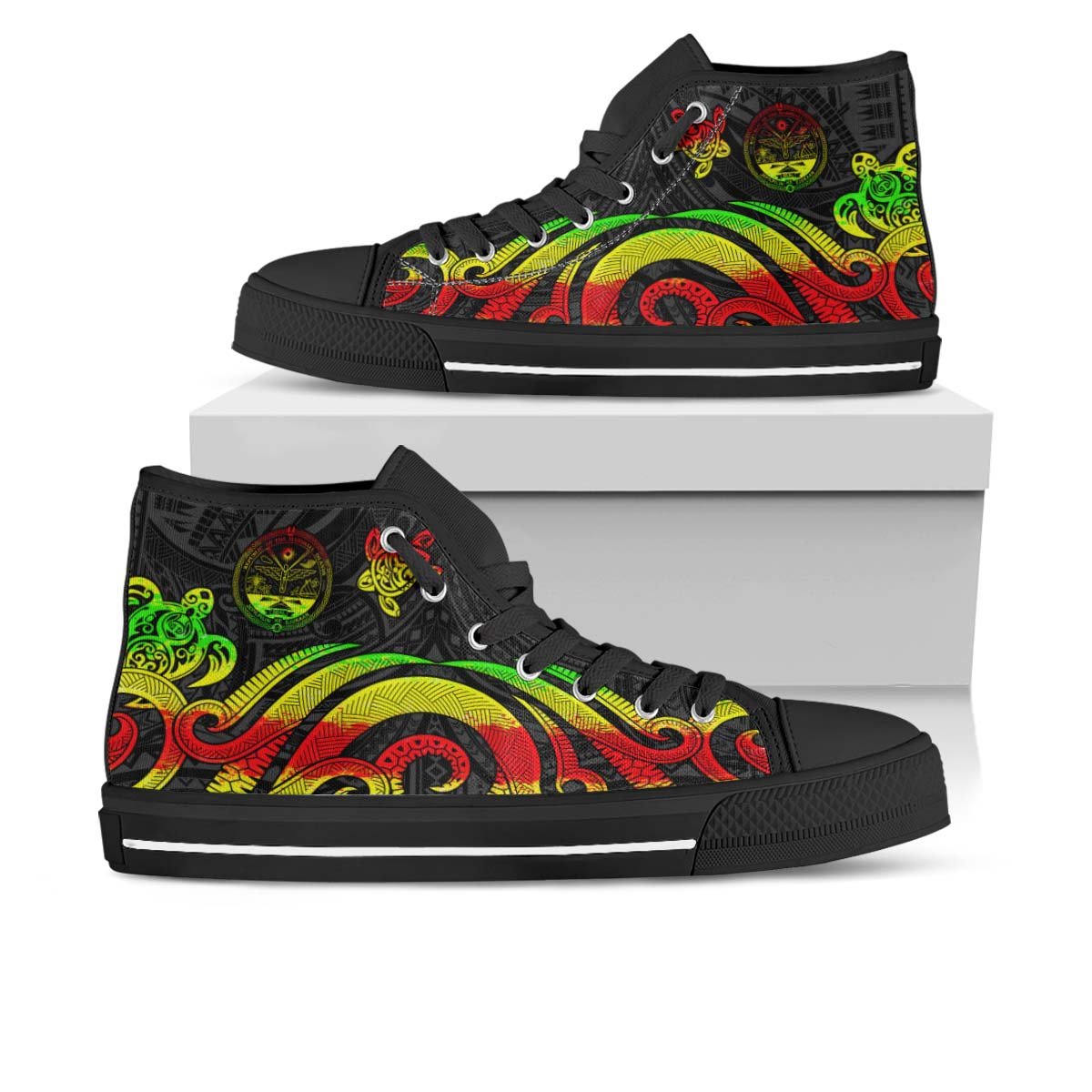 Marshall Islands High Top Shoes - Reggae Tentacle Turtle Crest Unisex Black - Polynesian Pride