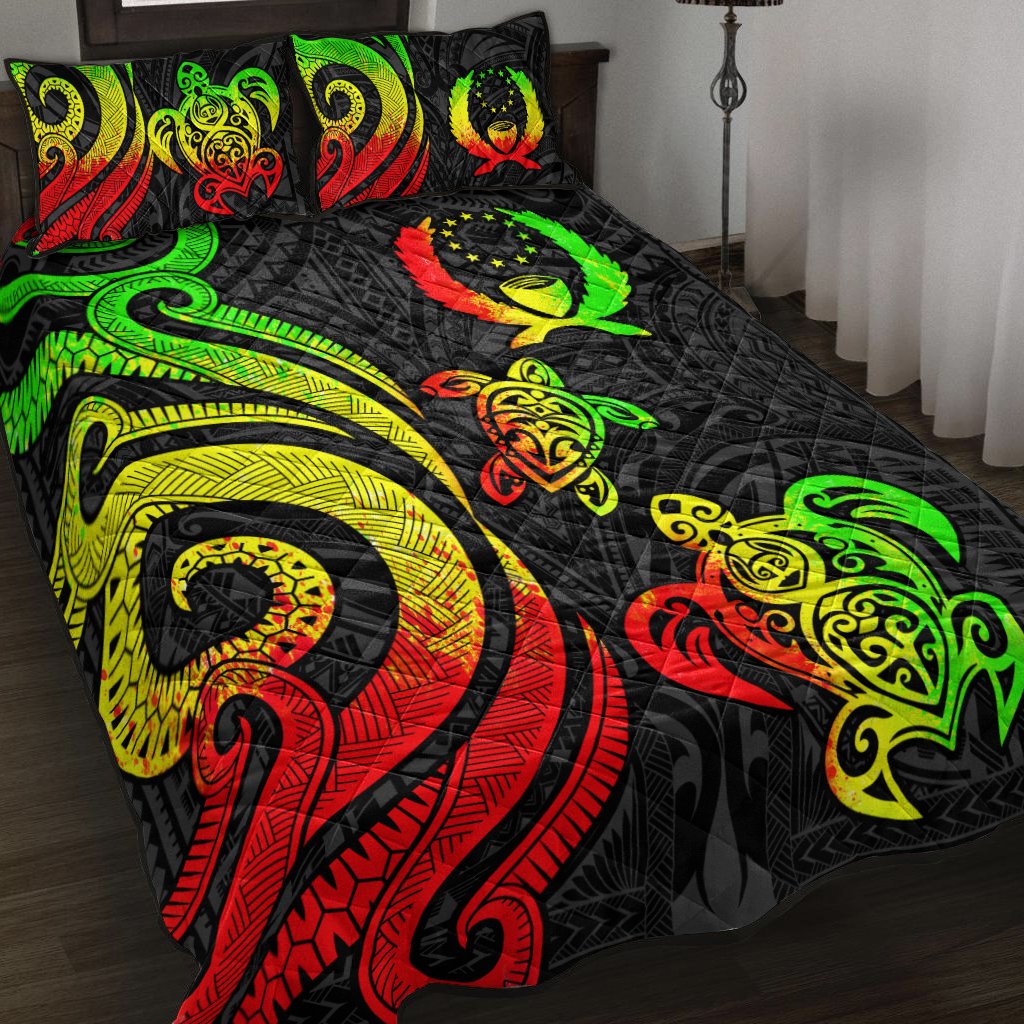 Pohnpei Quilt Bed Set - Reggae Tentacle Turtle Art - Polynesian Pride