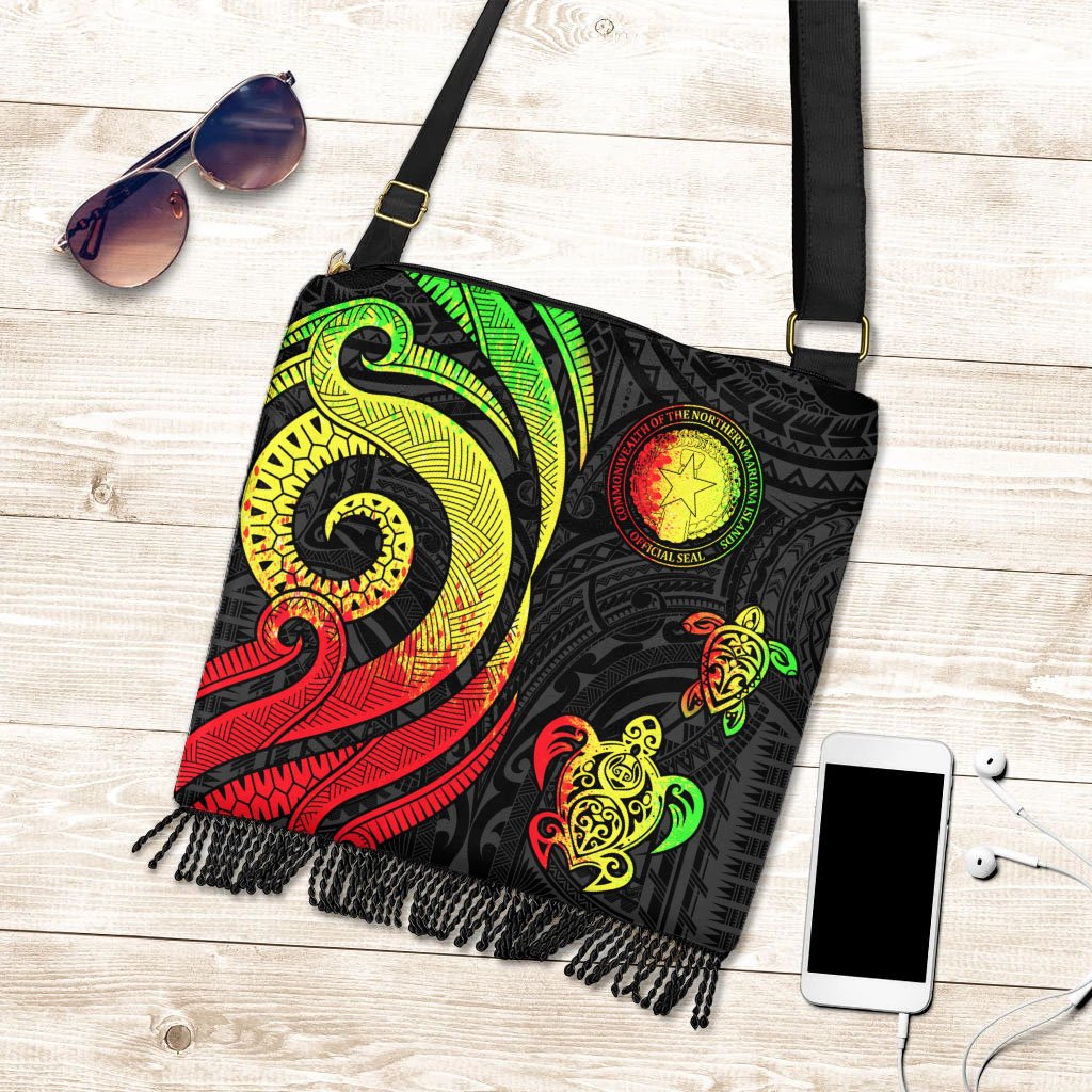 Northern Mariana Islands Boho Handbag - Reggae Tentacle Turtle Boho Handbag One Size Reggae - Polynesian Pride