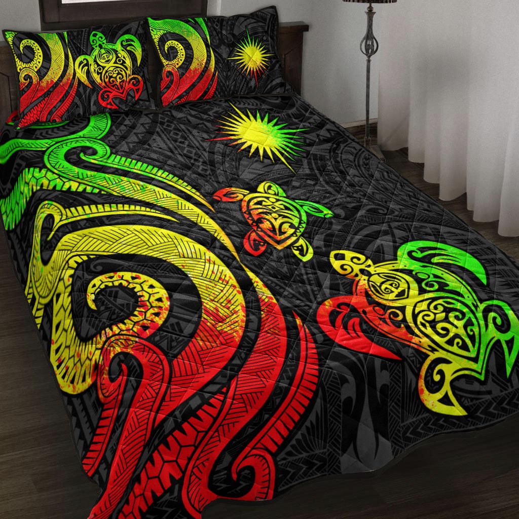 Marshall Islands Quilt Bed Set - Reggae Tentacle Turtle Art - Polynesian Pride