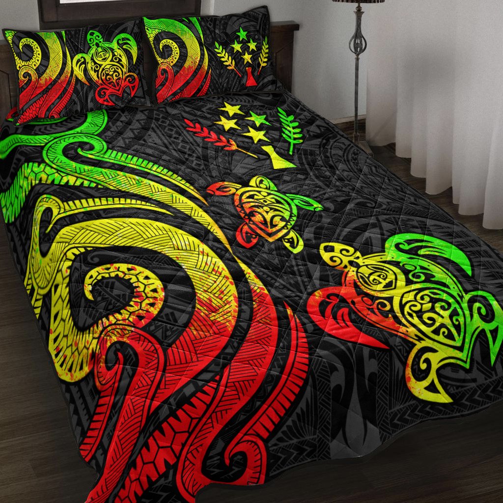 Kosrae Quilt Bed Set - Reggae Tentacle Turtle Art - Polynesian Pride