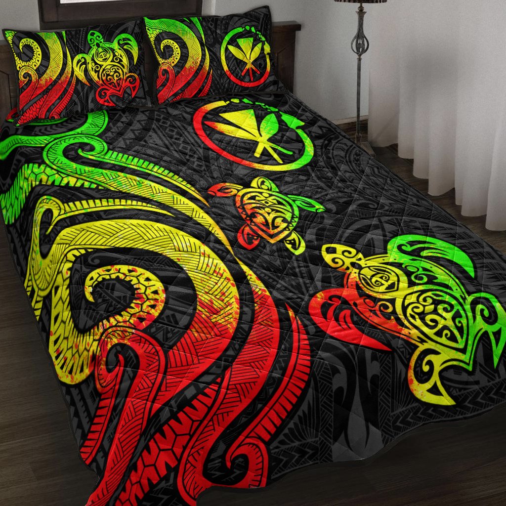 Hawaii Quilt Bed Set - Reggae Tentacle Turtle Art - Polynesian Pride