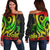 Niue Women's Off Shoulder Sweater - Reggae Tentacle Turtle Art - Polynesian Pride