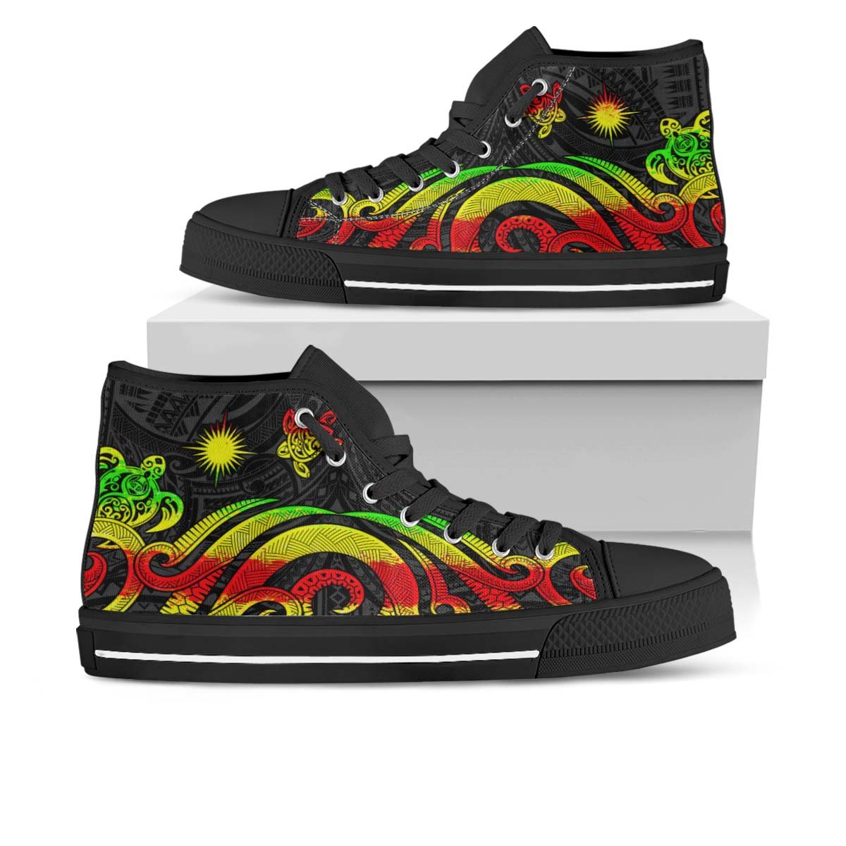 Marshall Islands High Top Shoes - Reggae Tentacle Turtle Unisex Black - Polynesian Pride