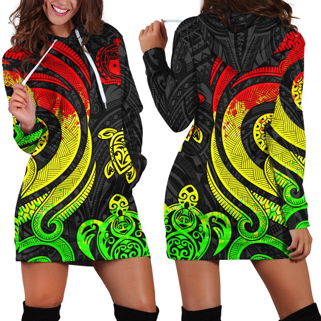 Samoa Women Hoodie Dress - Reggae Tentacle Turtle Reggae - Polynesian Pride