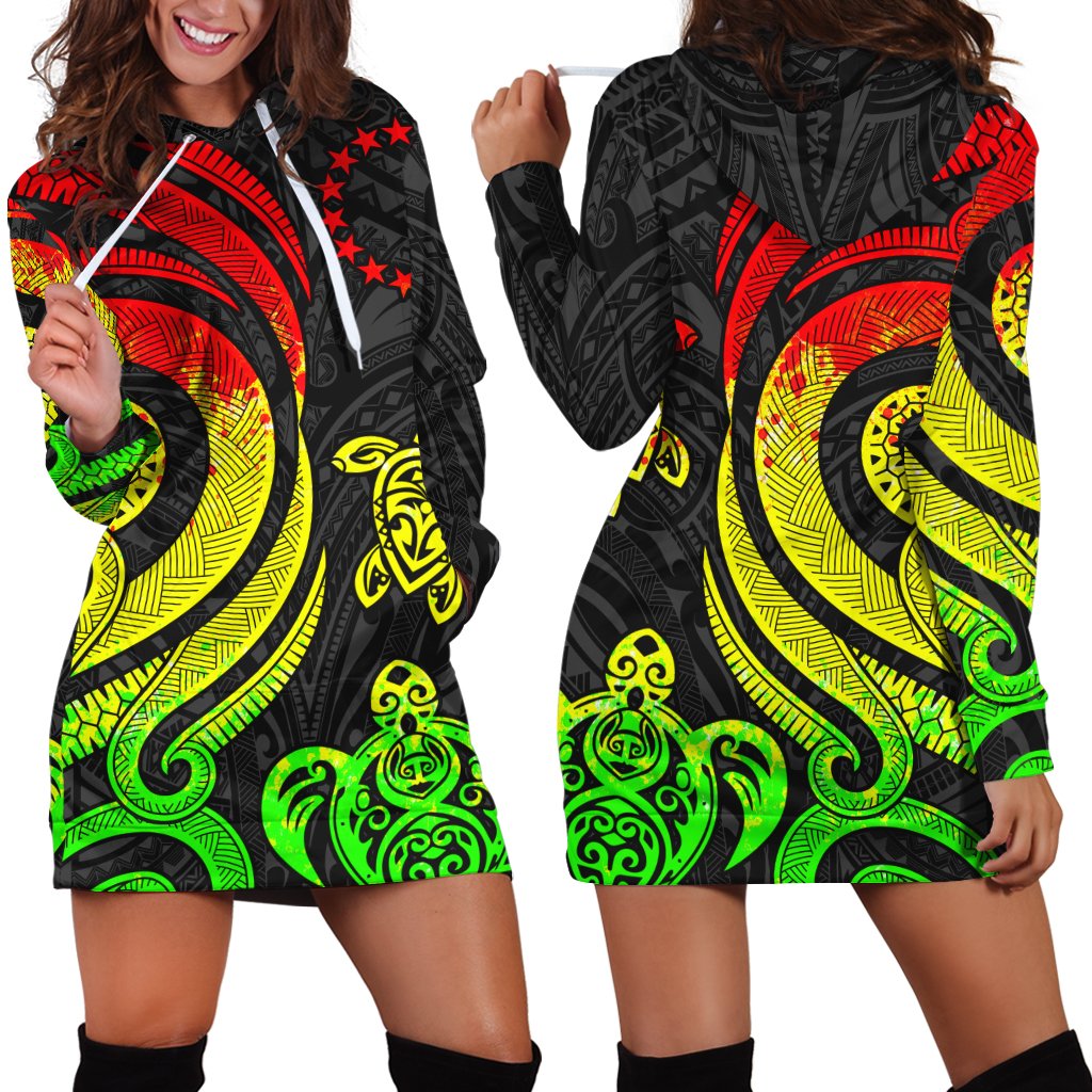 Cook Islands Women Hoodie Dress - Reggae Tentacle Turtle Reggae - Polynesian Pride