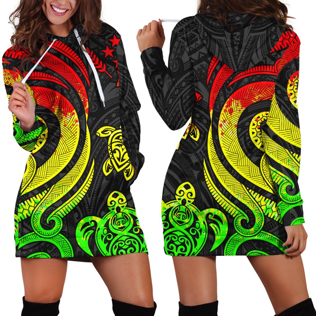 Kosrae Women Hoodie Dress - Reggae Tentacle Turtle Reggae - Polynesian Pride