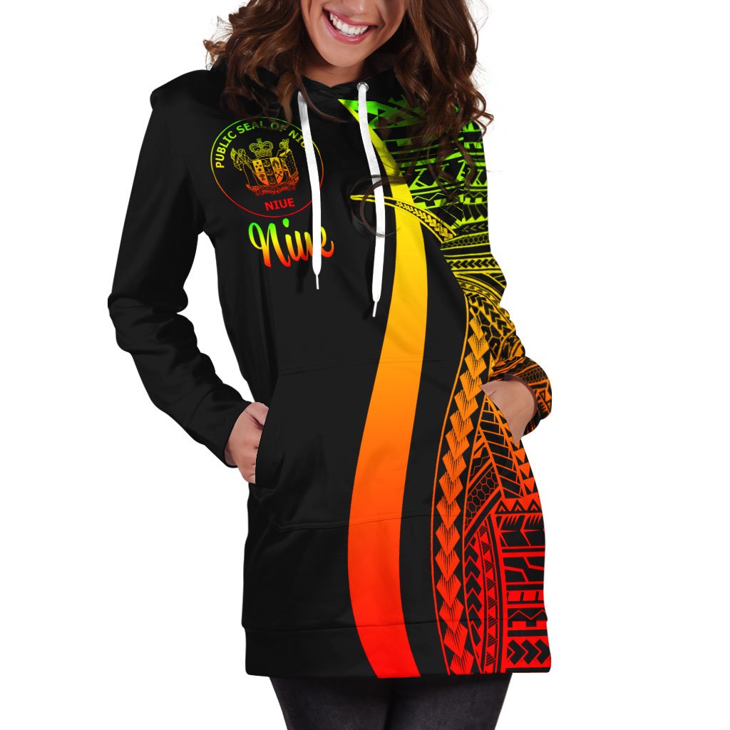 Niue Women's Hoodie Dress - Reggae Polynesian Tentacle Tribal Pattern - Polynesian Pride