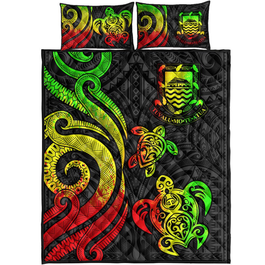 Tuvalu Quilt Bed Set - Reggae Tentacle Turtle - Polynesian Pride