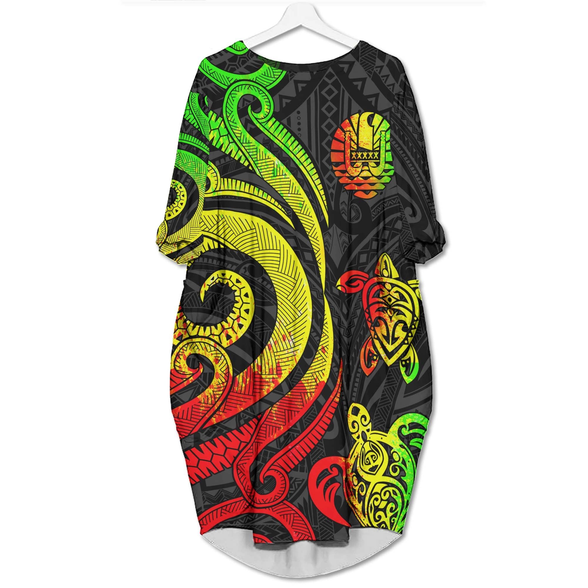 Tahiti Batwing Pocket Dress - Reggae Tentacle Turtle Women Turquoise - Polynesian Pride