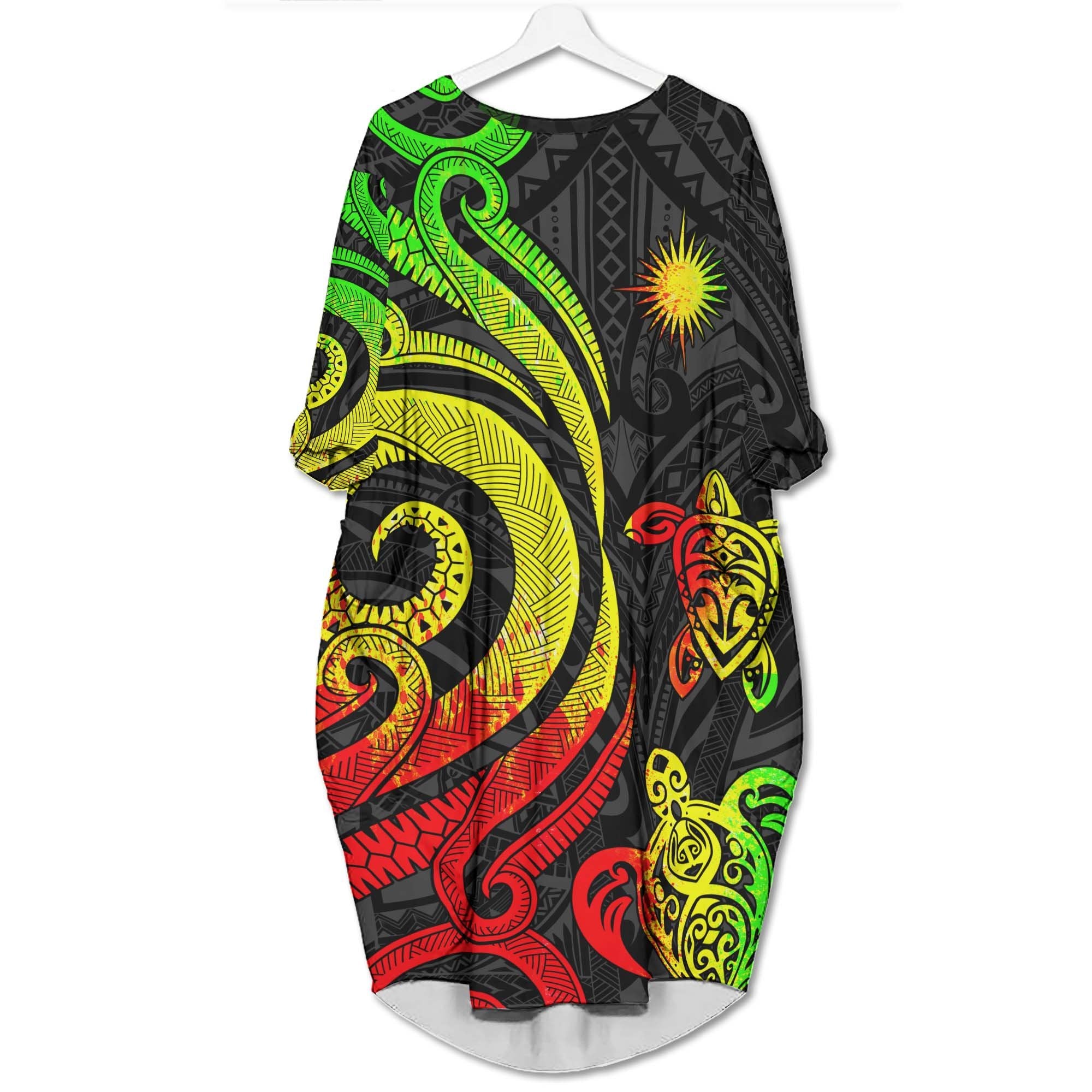 Marshall Islands Batwing Pocket Dress - Reggae Tentacle Turtle Women Reggae - Polynesian Pride