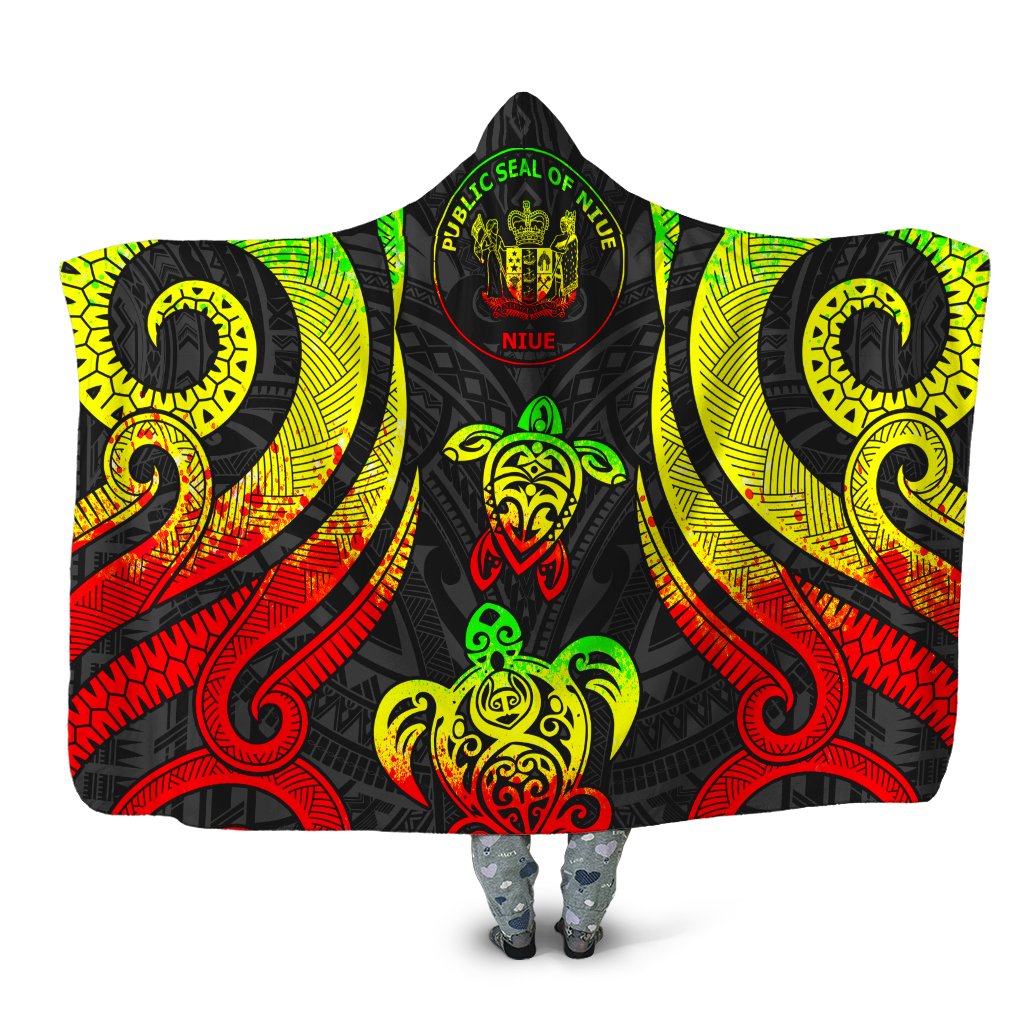 Niue Hooded Blanket - Reggae Tentacle Turtle Hooded Blanket Reggae - Polynesian Pride