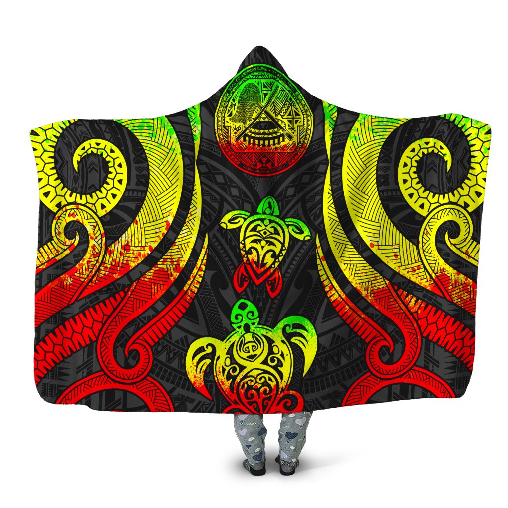 American Samoa Hooded Blanket - Reggae Tentacle Turtle Hooded Blanket Reggae - Polynesian Pride