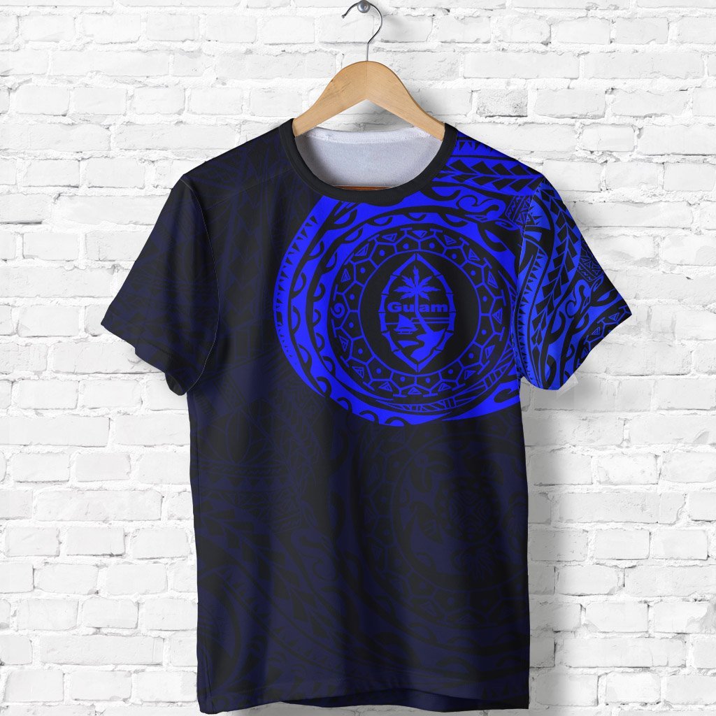 Guam T Shirt Guam Coat of Arms Polynesian Tattoo Style Blue Unisex Blue - Polynesian Pride
