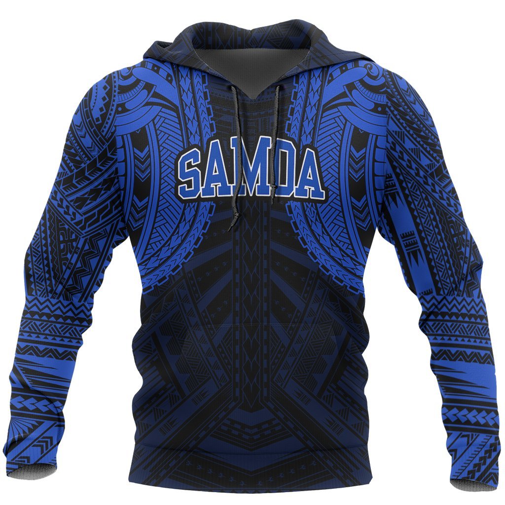 American Samoa All Over Hoodie Samoa Polynesian Tattoo Style Blue Unisex Blue - Polynesian Pride