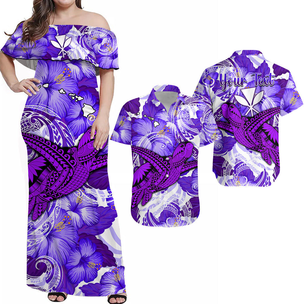 Custom Polynesian Couple Outfits Matching Purple Polynesian Tribal Turtle and Hibiscus Dress and Hawaiian Shirt LT13 Purple - Polynesian Pride