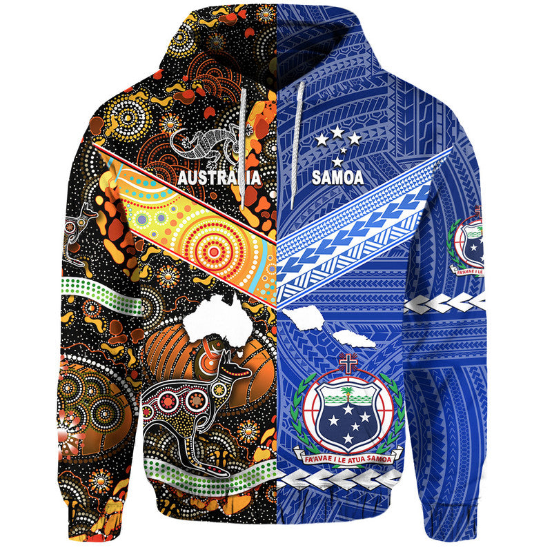 Custom Samoa and Australia Aboriginal Hoodie Together LT8 Blue - Polynesian Pride