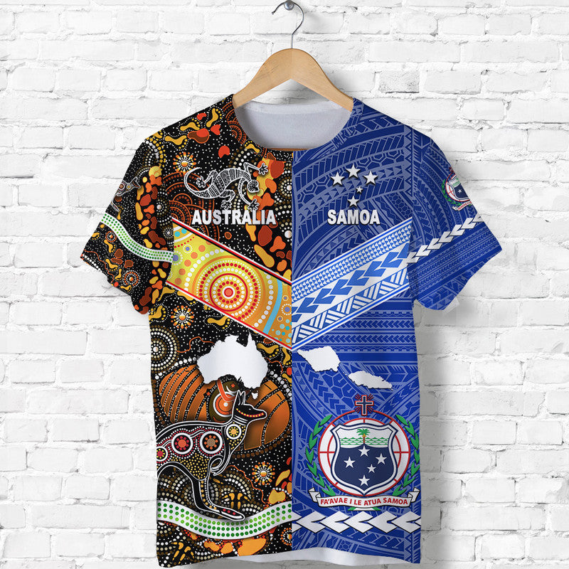 Custom Samoa Australia Aboriginal T Shirt Together LT8 Blue - Polynesian Pride