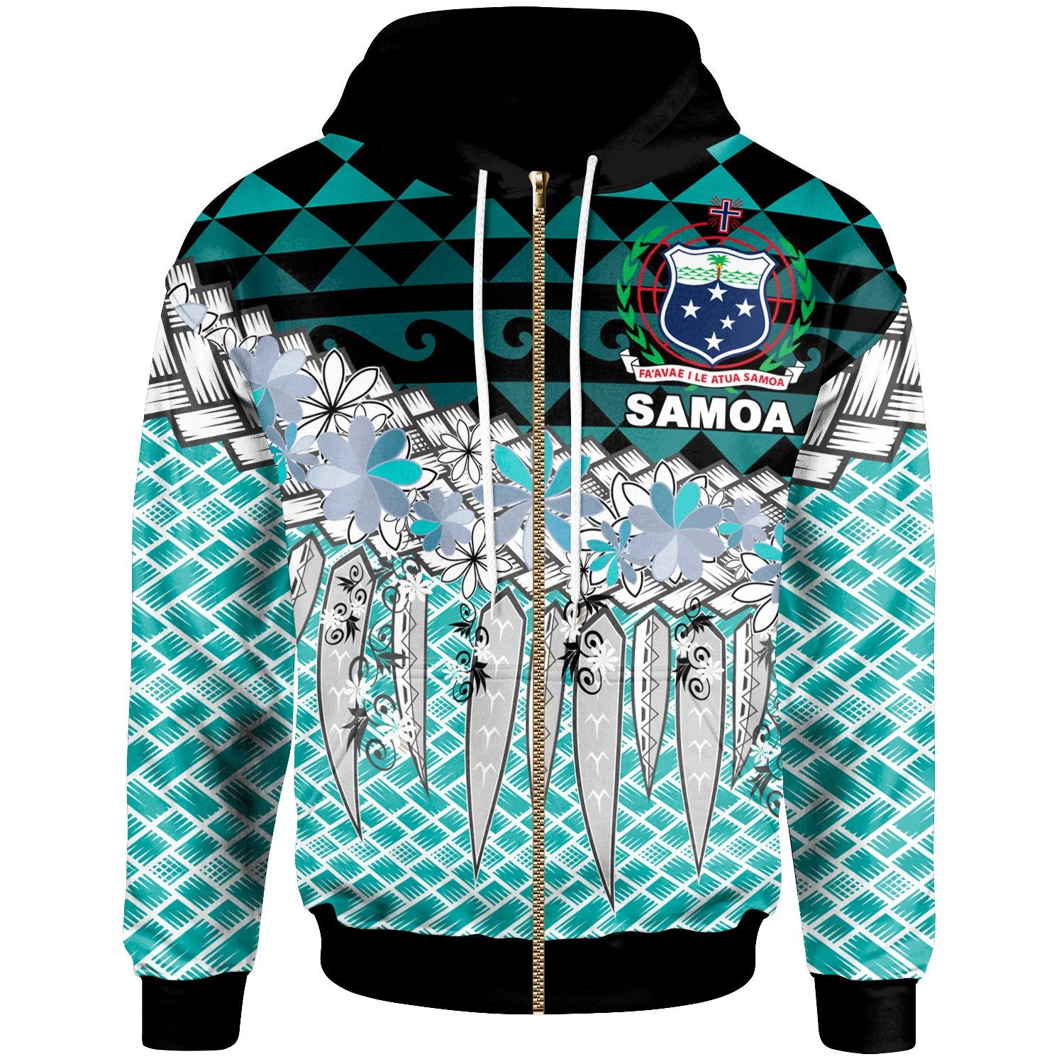 Samoa Zip Hoodie Coconut Leaves Weave Pattern Blue Unisex Blue - Polynesian Pride