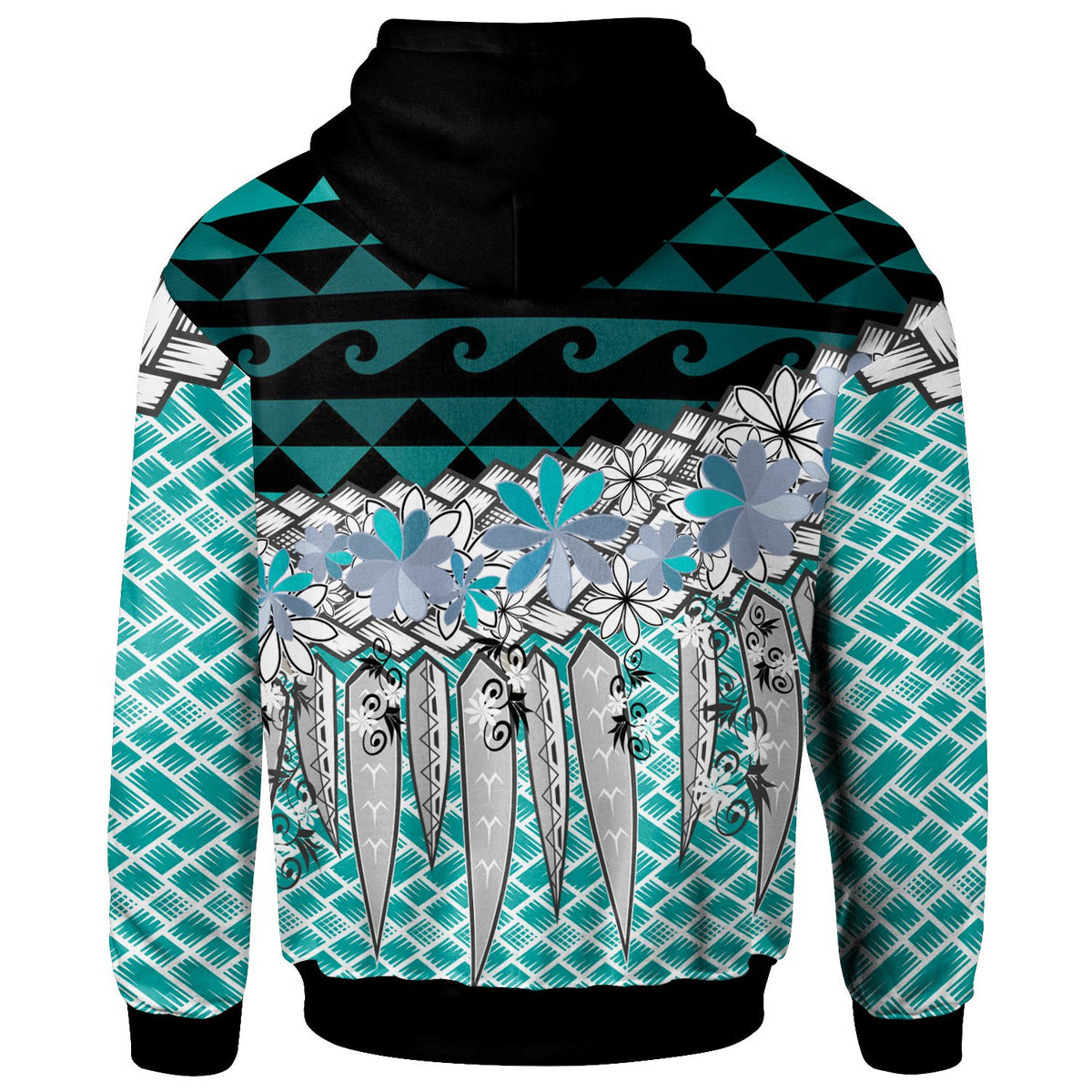 Samoa Hoodie Coconut Leaves Weave Pattern Blue - Polynesian Pride