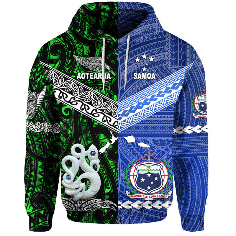 Custom Samoa and New Zealand Hoodie Together Green LT8 Green - Polynesian Pride