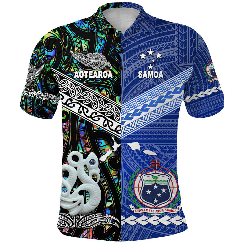 Samoa New Zealand Polo Shirt Together Paua Shell LT8 Blue - Polynesian Pride