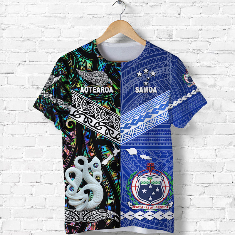 Custom Samoa New Zealand T Shirt Together Paua Shell LT8 Blue - Polynesian Pride