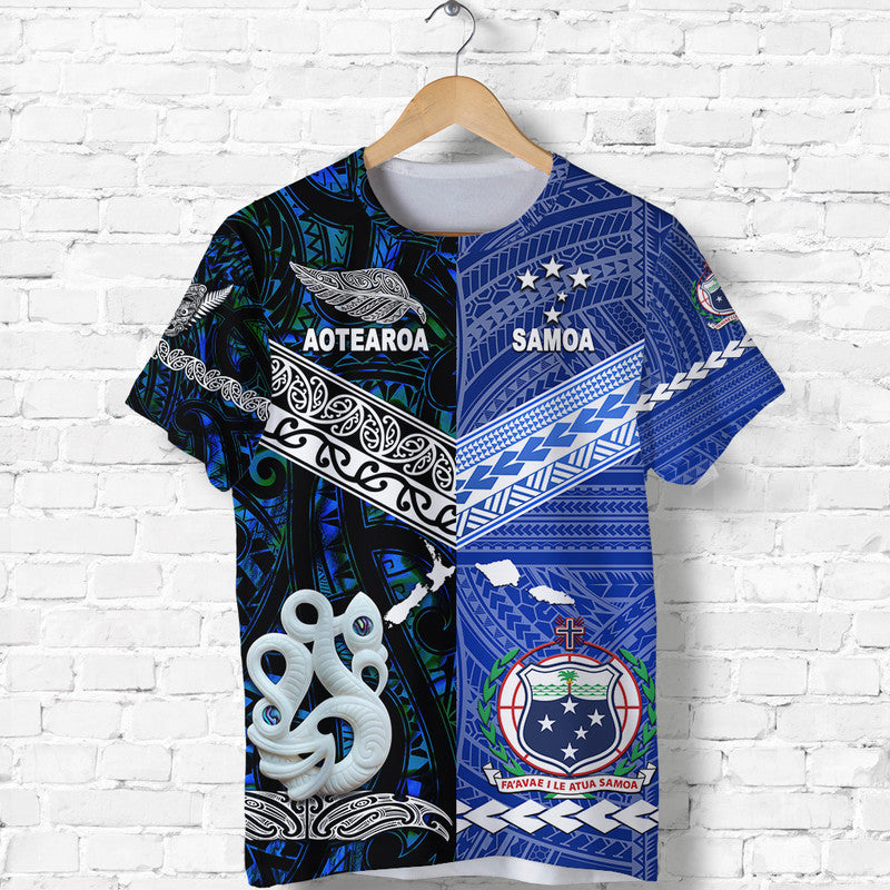 Custom Samoa New Zealand T Shirt Together Blue LT8 Blue - Polynesian Pride