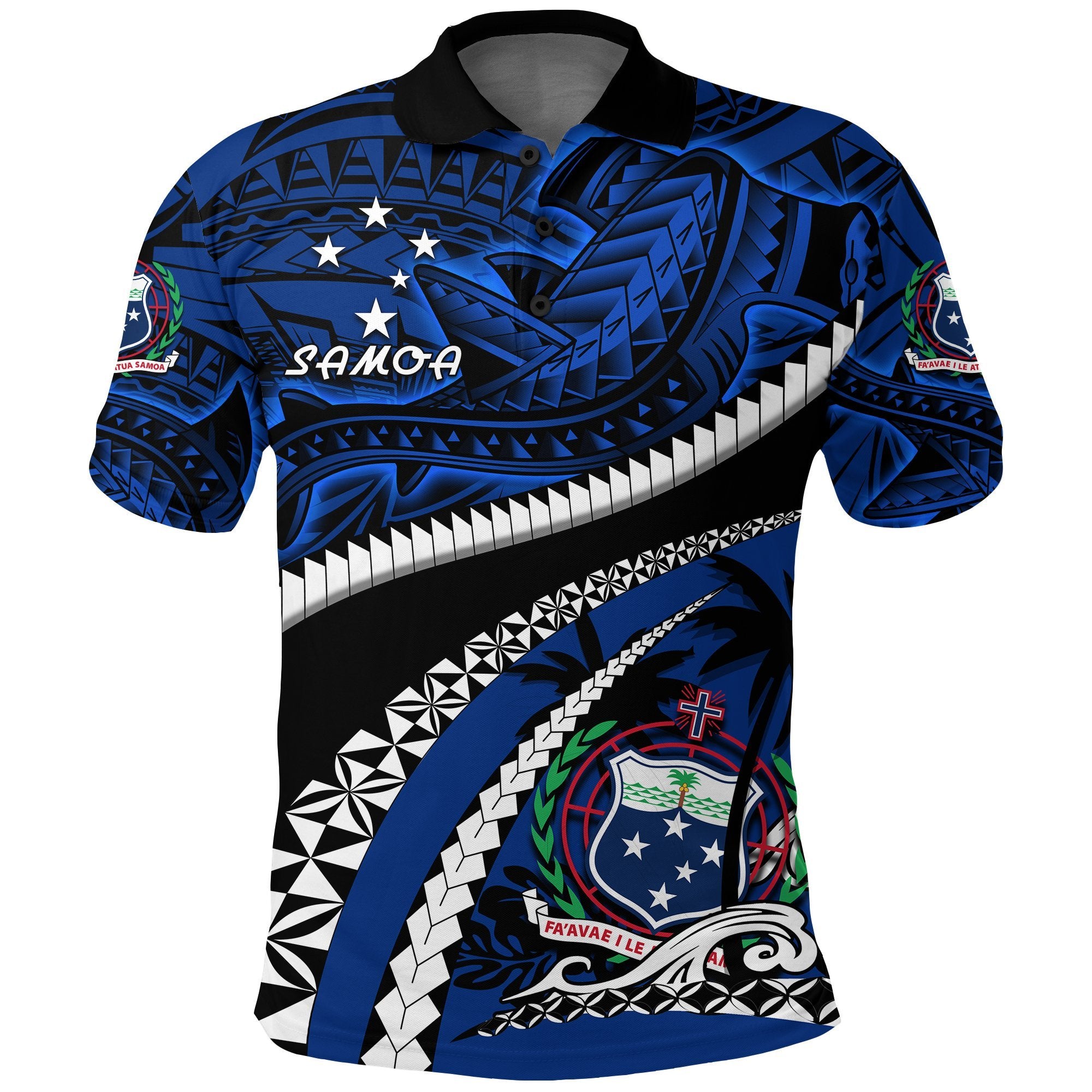 Samoa Polo Shirt Polynesian Shark Tattoo Unisex Blue - Polynesian Pride