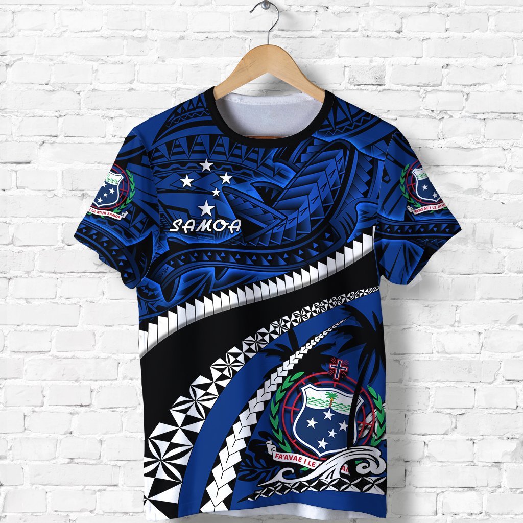 Samoa T Shirt Polynesian Shark Tattoo Unisex Blue - Polynesian Pride