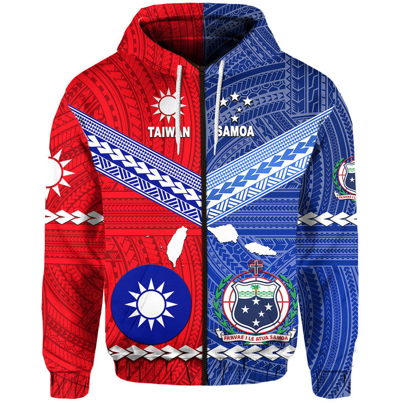 Custom Taiwanese and Samoan Polynesian Hoodie Together LT8 Zip Hoodie - Polynesian Pride