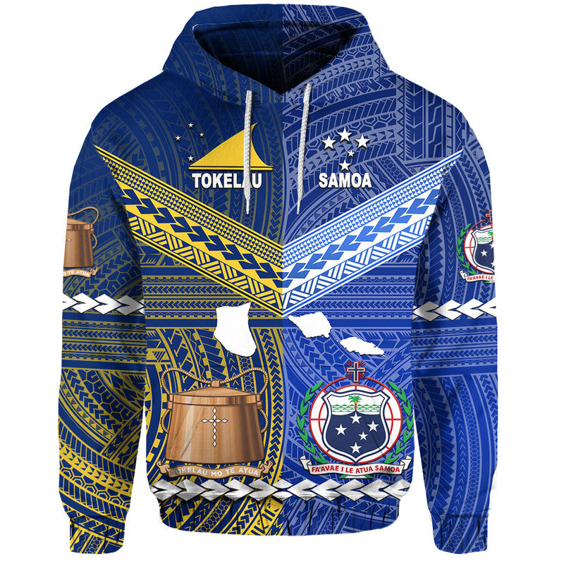 Custom Samoa and Tokelau Hoodie Together LT8 Blue - Polynesian Pride