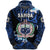 Custom Manu Samoa Rugby Zip Hoodie Unique Vibes Coat of Arms Blue, Custom Text and Number - Polynesian Pride