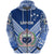 Custom Manu Samoa Rugby Zip Hoodie Creative Style Full Blue, Custom Text and Number - Polynesian Pride