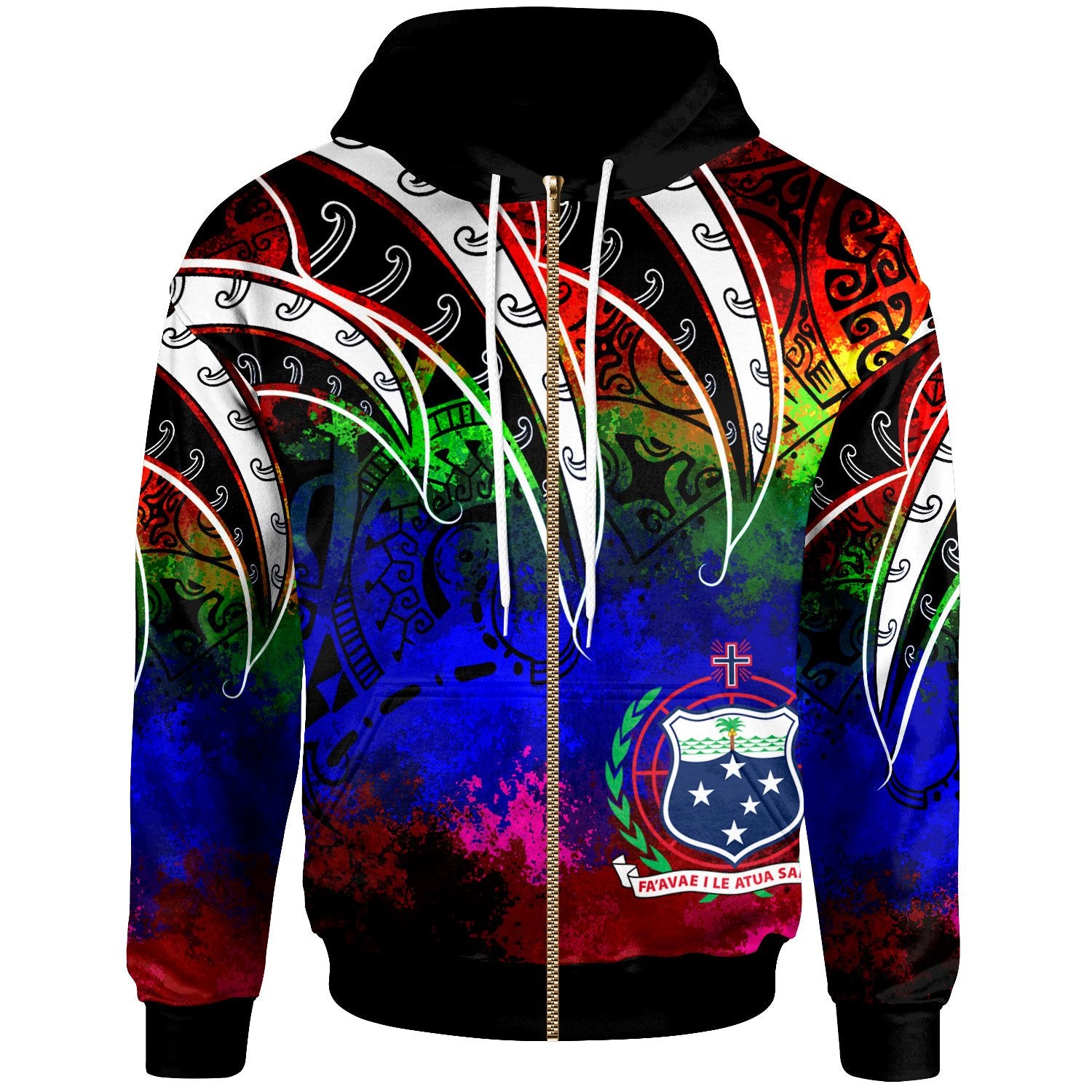 Samoa Zip Hoodie Tropical Leaf Rainbow Color Unisex Rainbow - Polynesian Pride