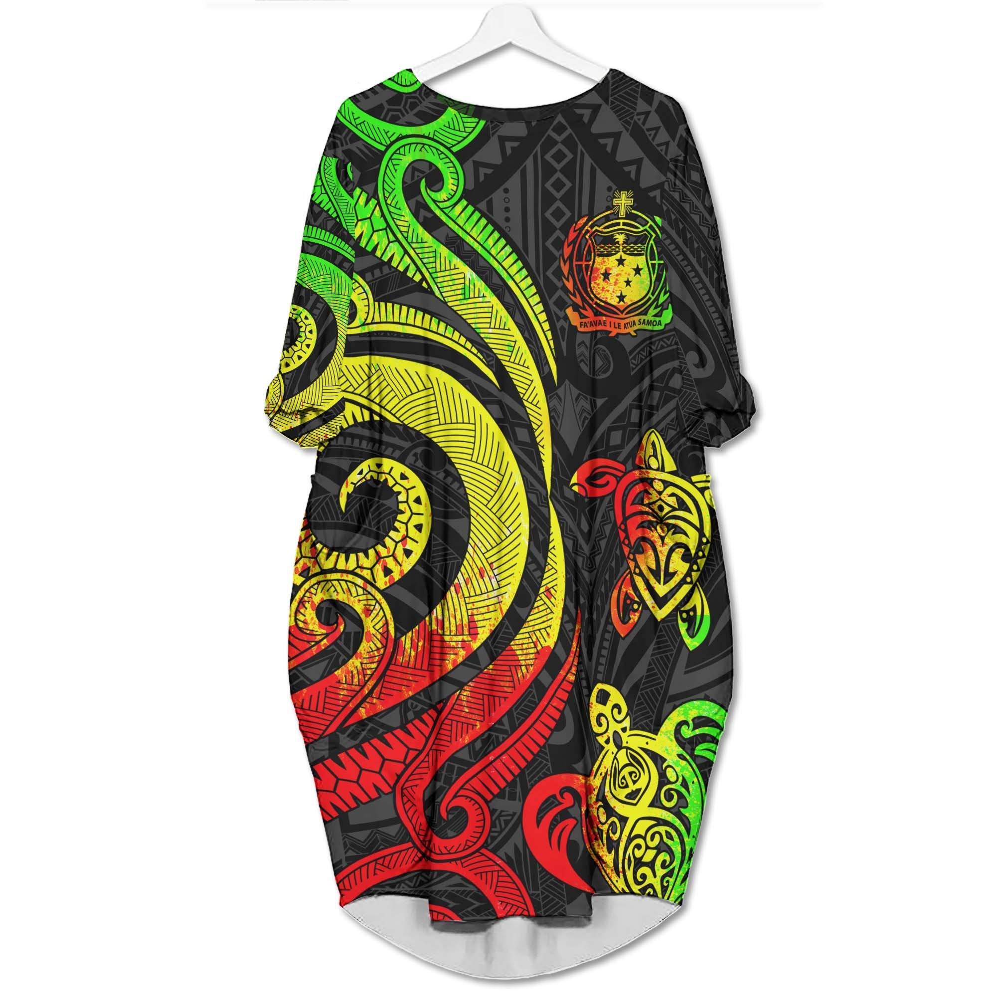 Samoa Batwing Pocket Dress - Reggae Tentacle Turtle Women Reggae - Polynesian Pride