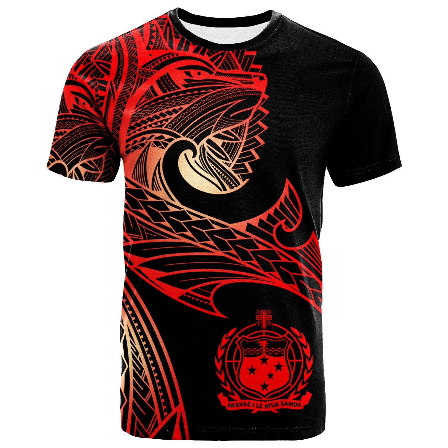 Samoa T Shirt Leader Wolf Is You Red Gradient Color Unisex Black - Polynesian Pride