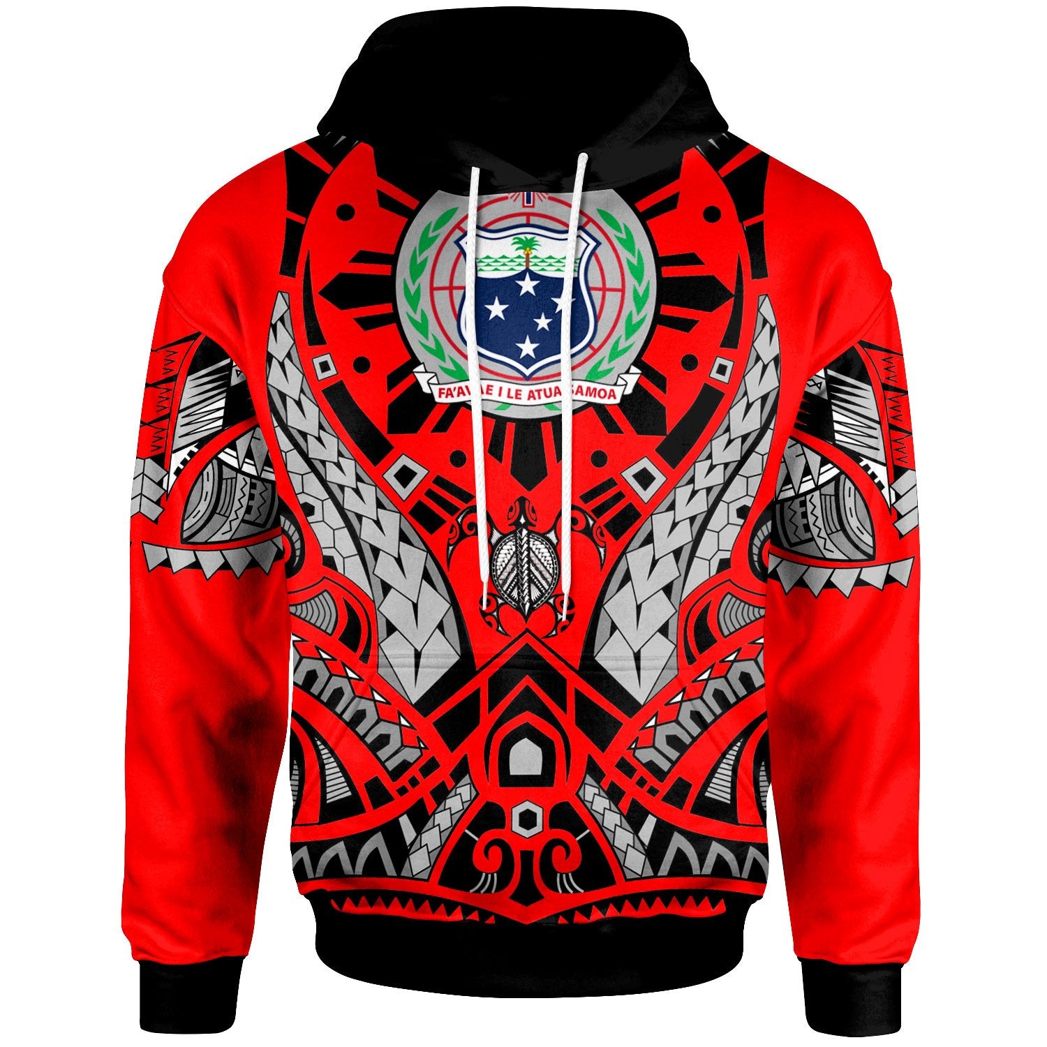 Samoa Hoodie Tribal Sun Tattoo Red Color Unisex Red - Polynesian Pride