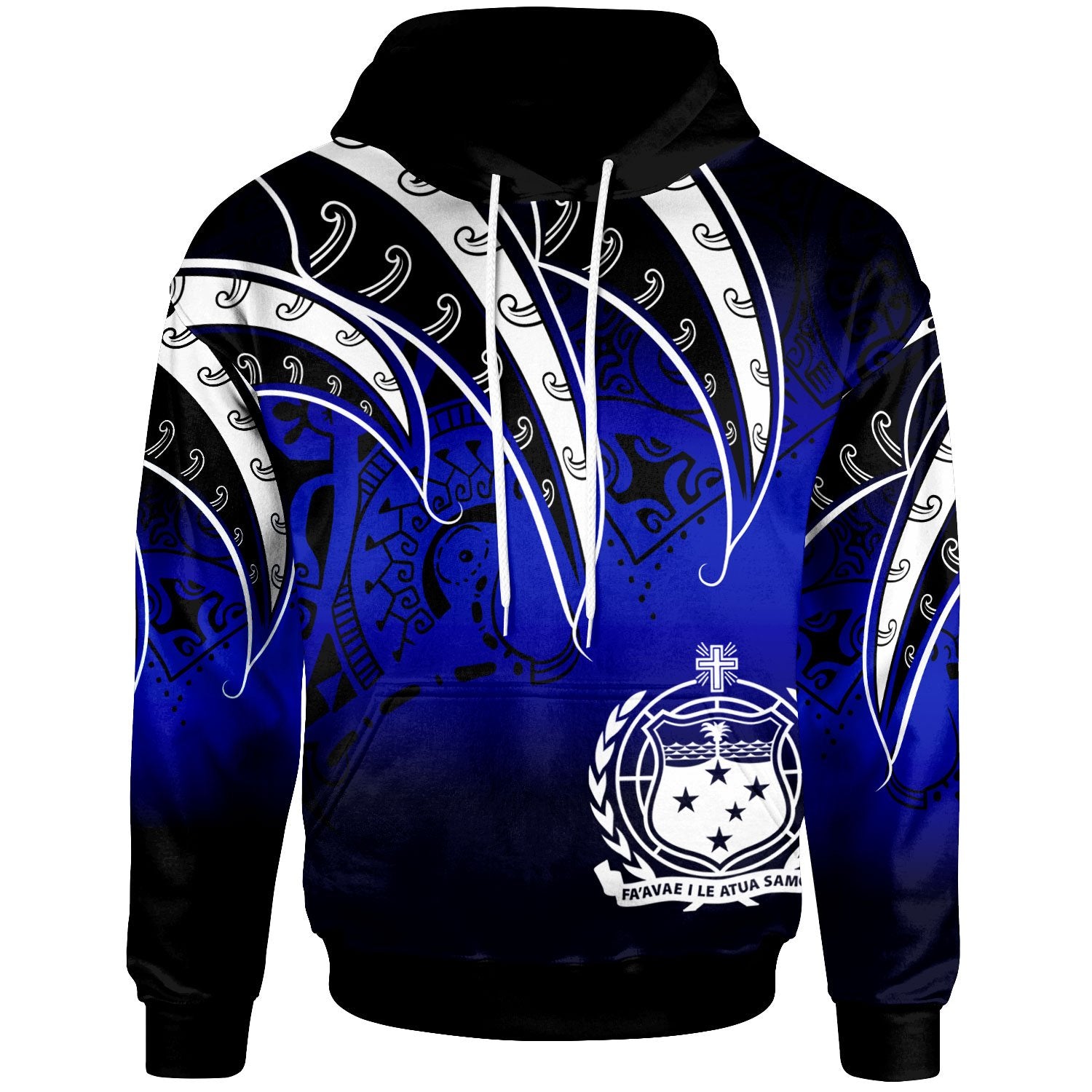 Samoa Hoodie Tropical Leaf Gradient Blue Style Unisex Blue - Polynesian Pride