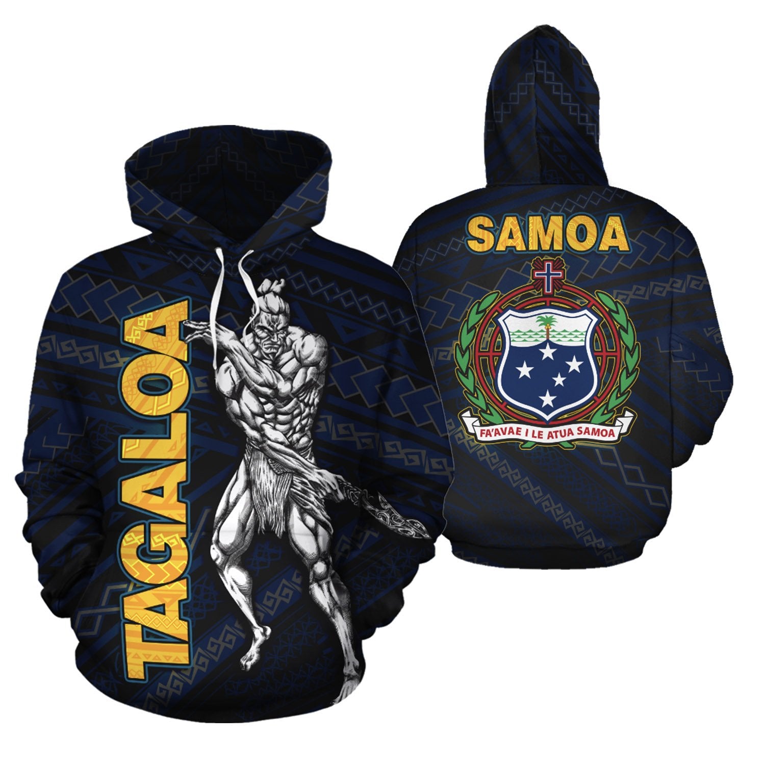 Samoa Polynesian Hoodie Samoan Polynesian Legend God Tagaloa Unisex Blue - Polynesian Pride