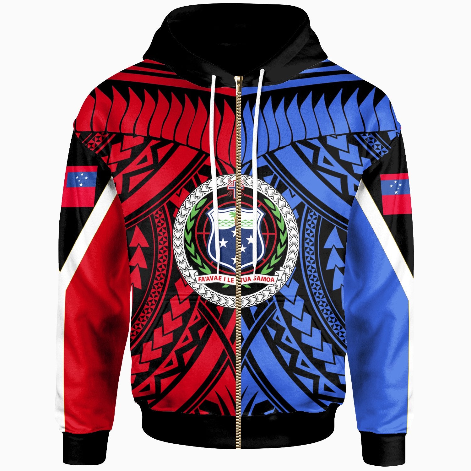 Samoa Hoodie Tooth Shaped Necklace Texture Red Blue Unisex Red Blue - Polynesian Pride