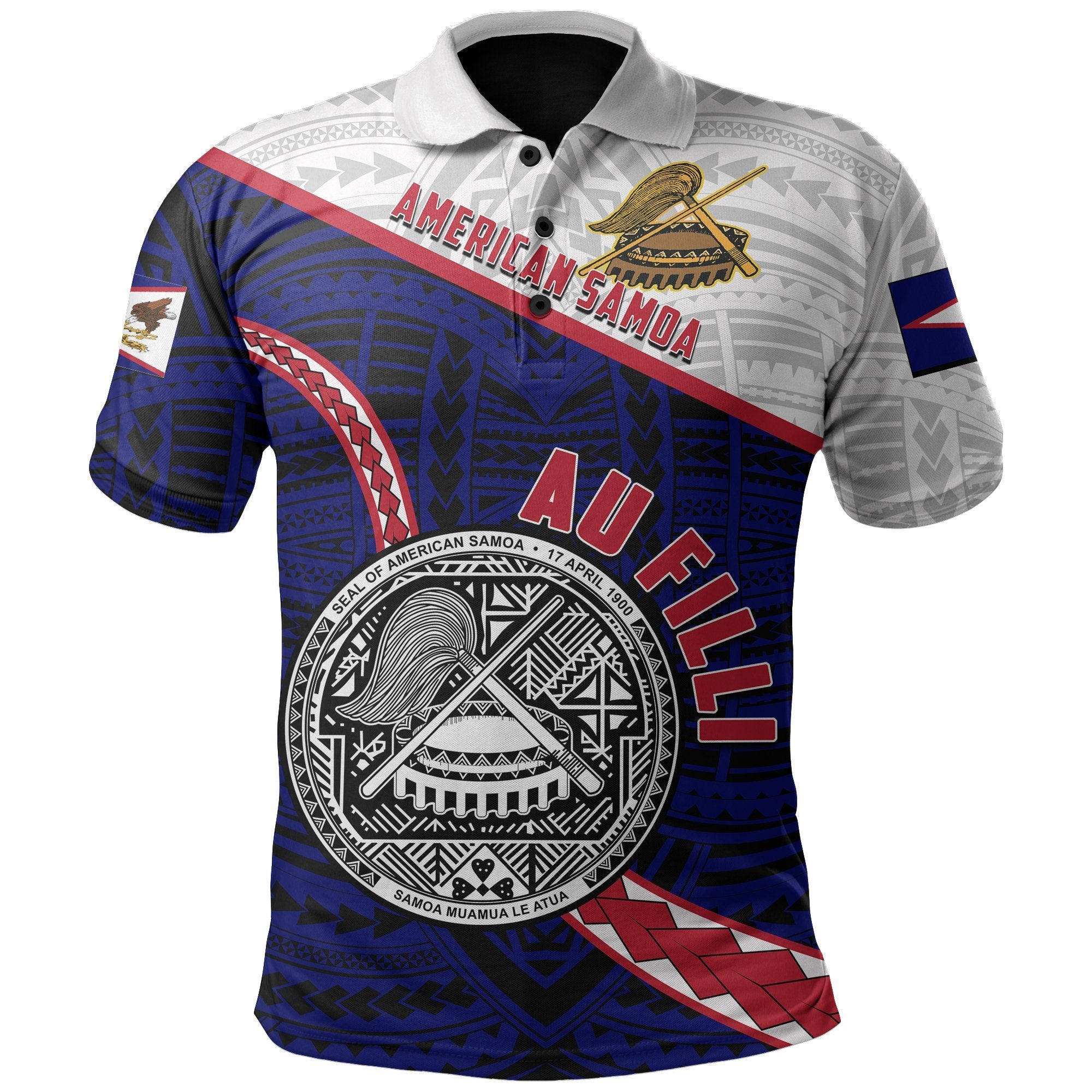 American Samoa Mens All Over Print Polo Shirt Au Filli Football Blue - Polynesian Pride