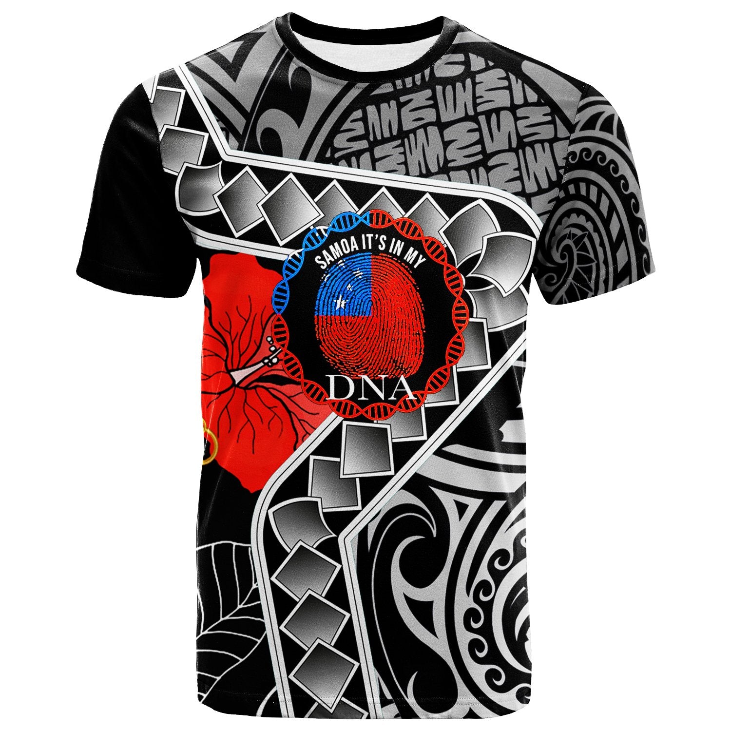 Samoa T Shirt Its In My DNA Hisbicus Unisex Black - Polynesian Pride