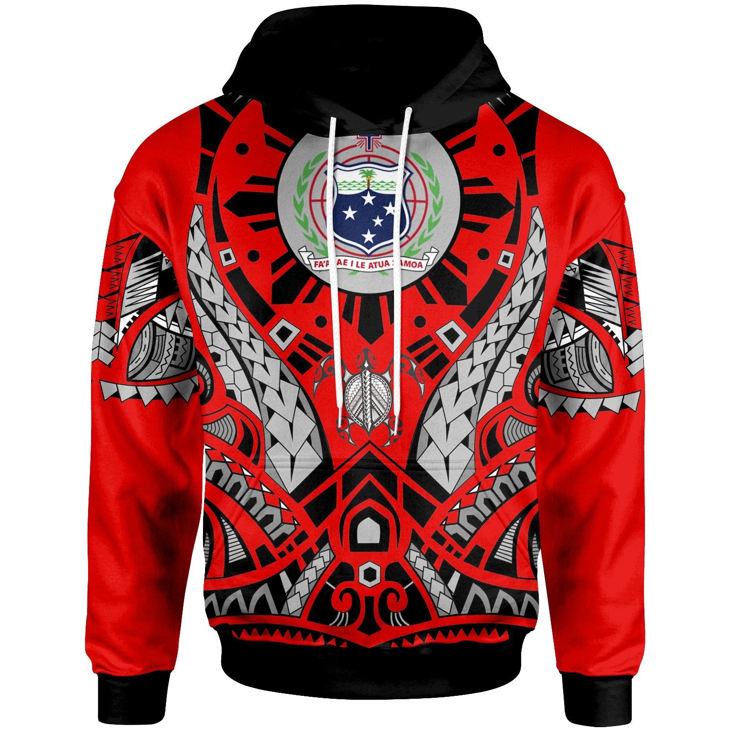 Samoa Hoodie Tribal Sun Tattoo Unisex Red - Polynesian Pride