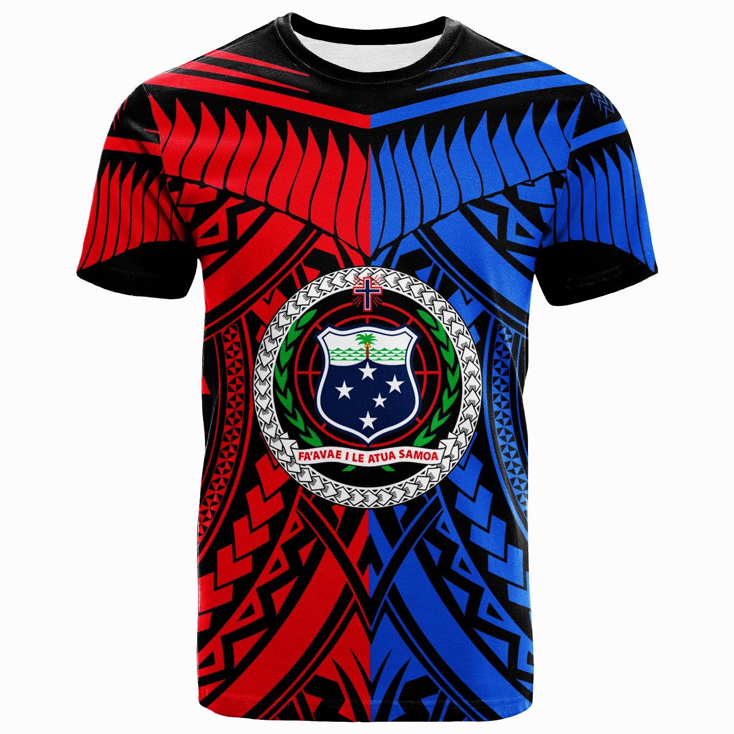 Samoa T Shirt Tooth Shaped Necklace Texture Red Blue Unisex Red Blue - Polynesian Pride