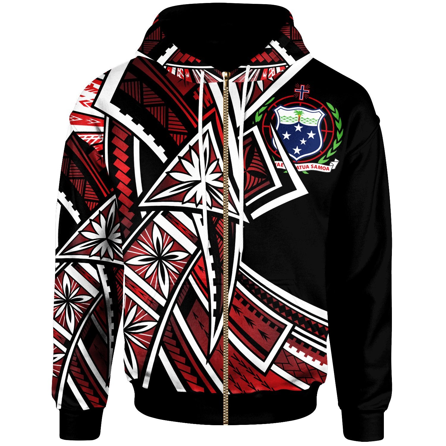 Samoa Zip up Hoodie Tribal Flower Special Pattern Red Color Unisex Red - Polynesian Pride